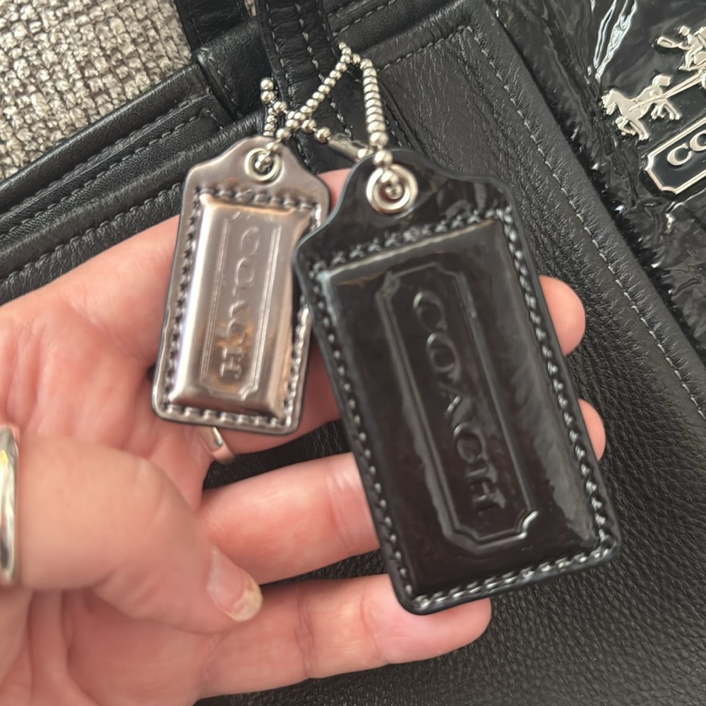 Coach Black Leather Tote with Patent Trim - Picture 2 of 13
